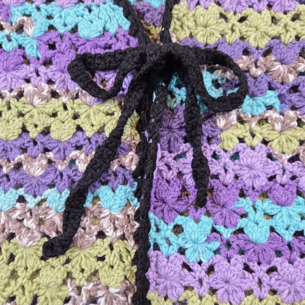 Vintage Handmade Crochet Vest Purple/Green Striped Boho Hippie Grannycore L/XL - Picture 2 of 7